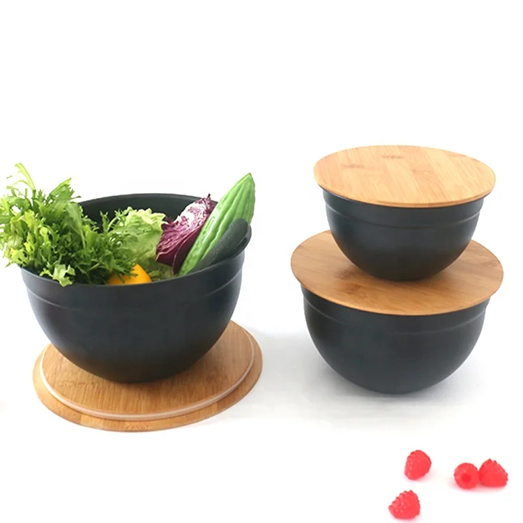 

Wholesale Kitchen Salad Bowl Set Stainless Steel Mixing Bowls with Bamboo Lid Fruit Salad Bowl, White,black