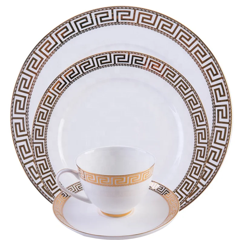 

High End Royal Dinnerware Sets Luxury Dishes Gold Plated Ceramic Tableware Pratos For Business Reception Bone China Plate