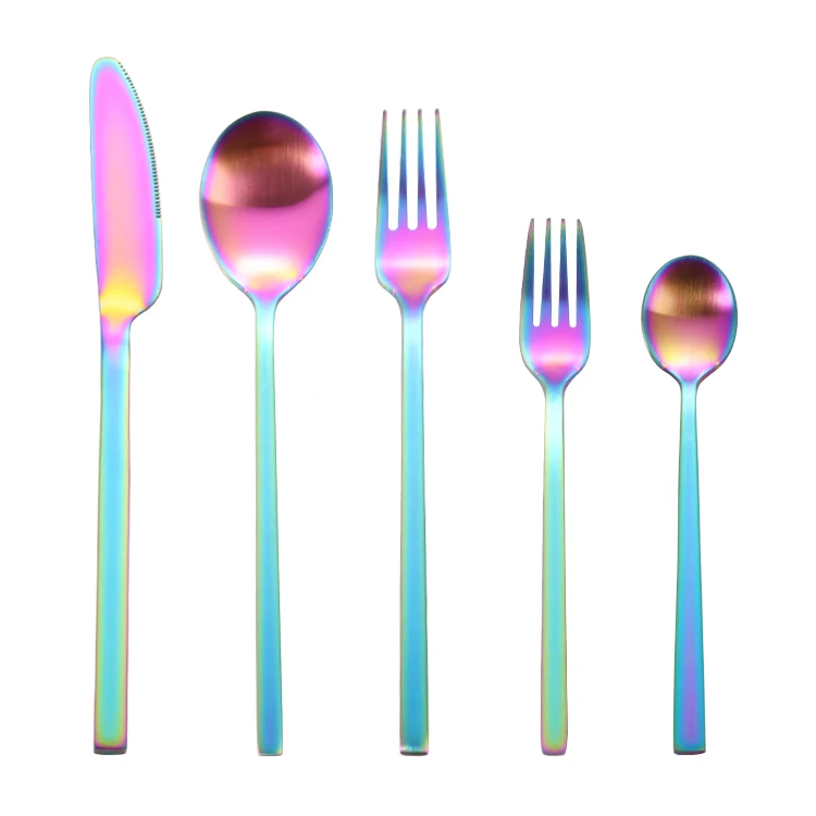 

Eco Friendly Cubiertos de Acero Inoxidable Stainless Steel Rainbow Cutlery Set, Silver/gold/rose gold/black/rainbow