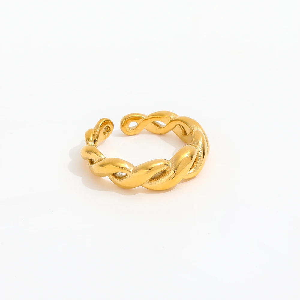 Joolim Jewelry Wholesale 18K Gold Plated Gradient Rope Stainless Steel Open Rings for Women Statement Rings