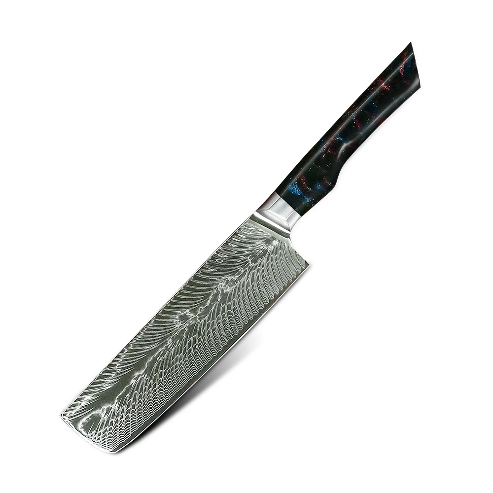 

Handmade Damascus Steel Japanese Kitchen Knife with Butt Mosaic rivet