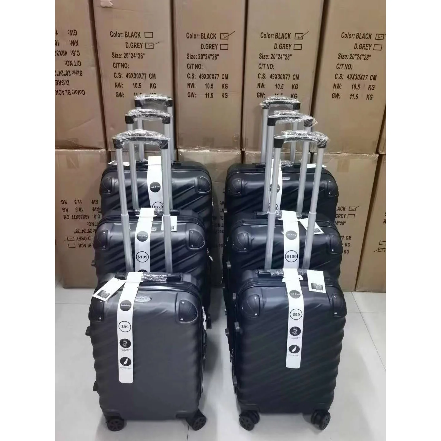 

47USD LGX009 yiwu factory wholesale good quality ABS hard luggage sets 3 piece, Mix color