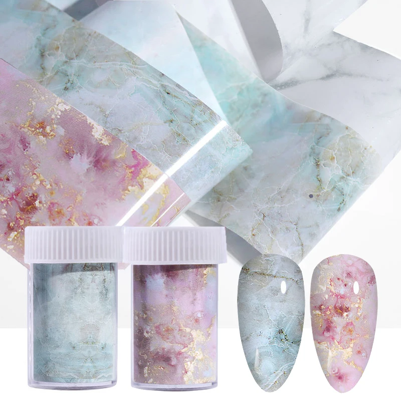 

1 Box Marble Series Pink Blue Nail Foils Transfer Sticker Slide Nail Foil Paper Nail Art Decoration