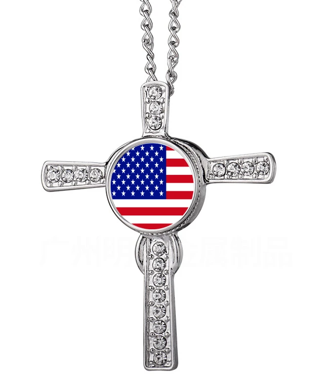 

Stainless Steel Cross American Mexico Israel National Flag Sublimation Print Charm Pendant Necklace Personal Patriotic jewelry