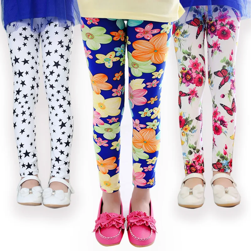 

Hot sale Girls Leggings Kids Clothes Flower Printing Elastic Trousers Children Leggings for Girl Casual Wear, As the picture show