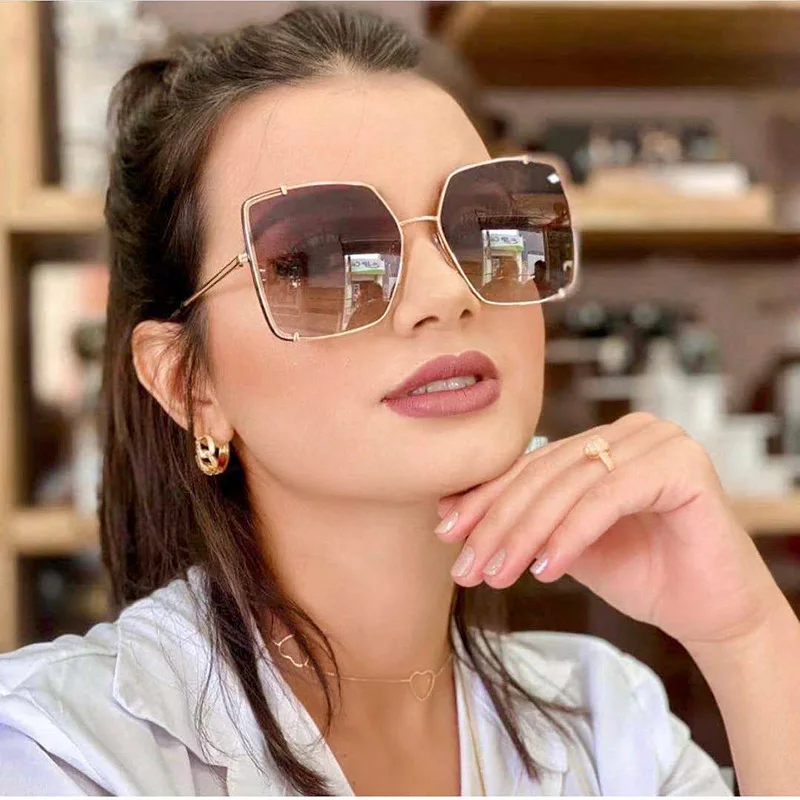 

New trendy big frame sunglasses with personality metal shade sunglasses