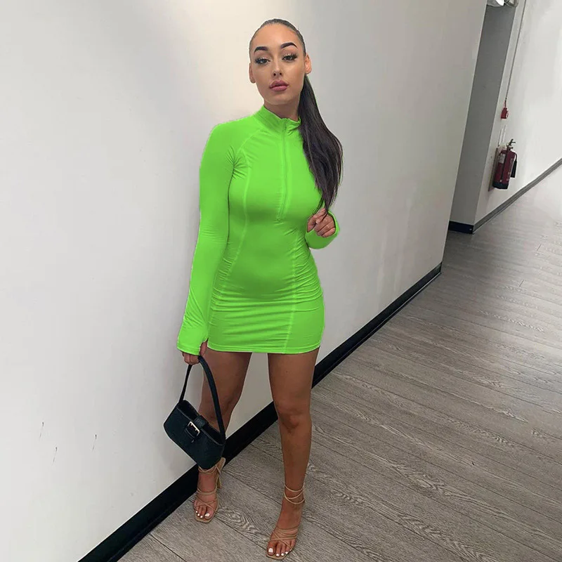 

2021 summer clothing pink green dresses bodycon chic sexy mini dress women party