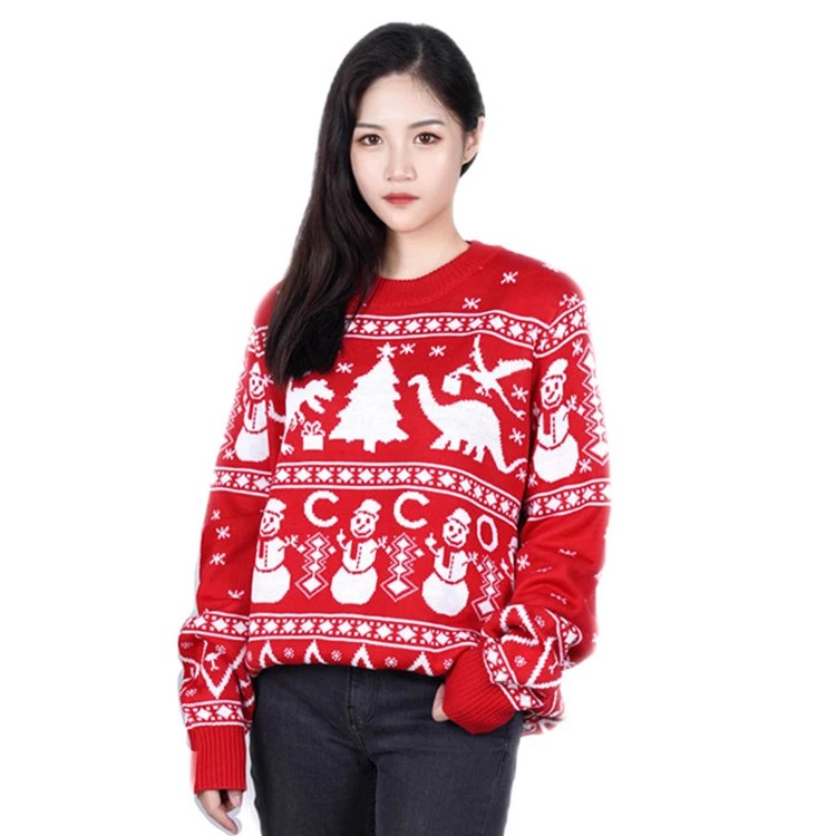 

2020 new design red christmas sweaters girls pullover ugly christmas knit sweater, Picture