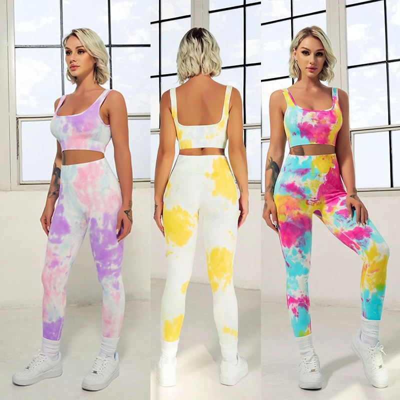 

womens workout clothes seamless bra and leggings yoga set spring apparel tie dye leggings sweatshirt