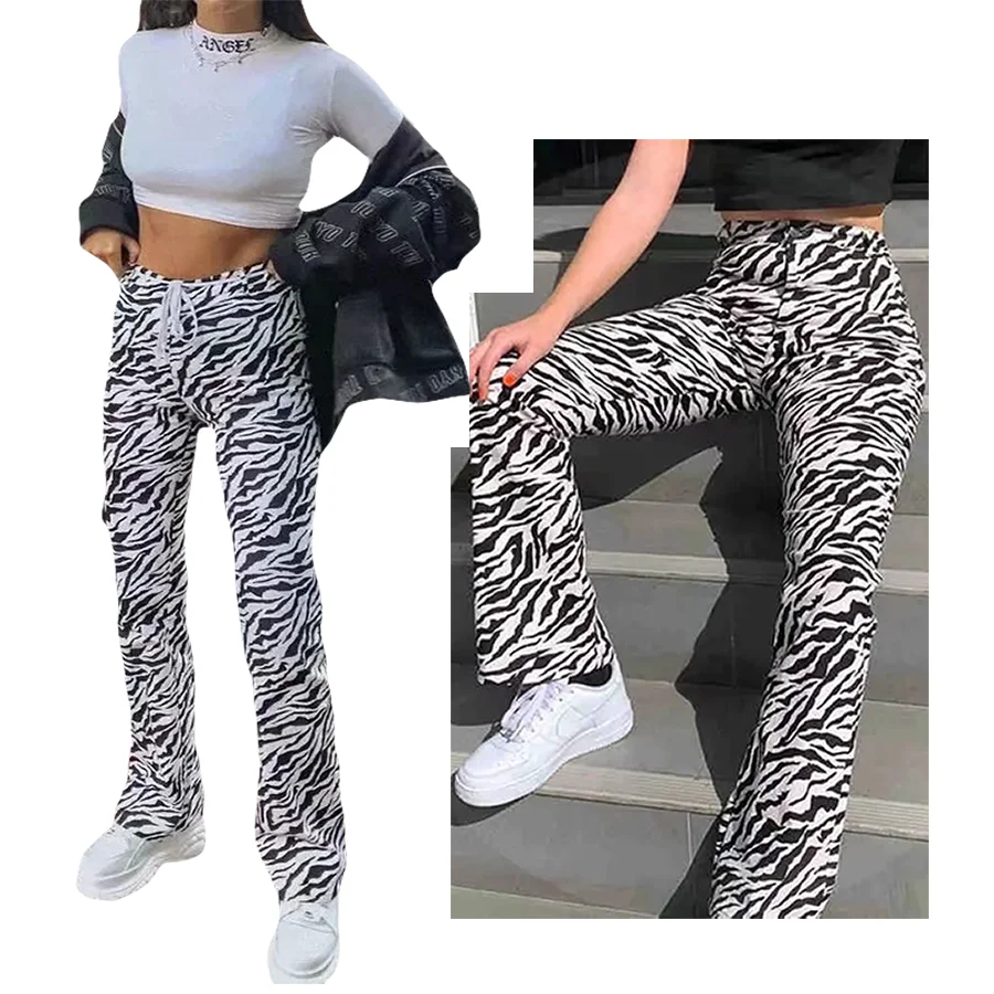 

Street Wear High Waist Plus Size Micro-cut Girl Trousers Straight Zebra Pattern Casual Pants For Women, Select