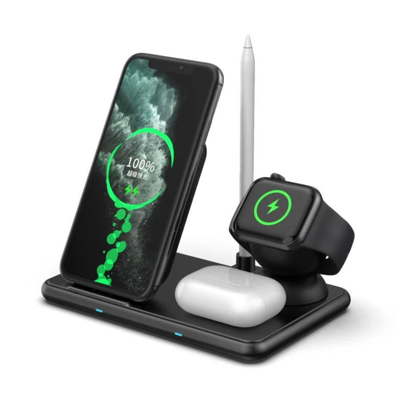 

2021 New Folding Fast 15w 4 in 1 Wireless Charger Stand For All Smart Phones