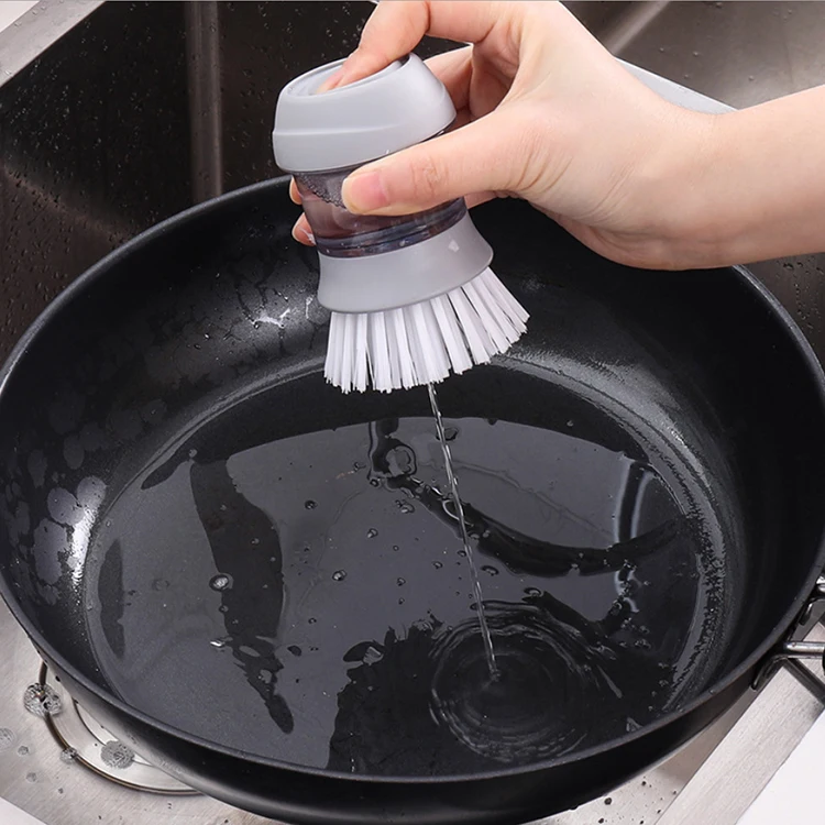 

A2583 Magical Wash Dishes Pot Press Type Brushes Auto Add Cleaner Liquid Kitchen Household Automatic Cleanser Cleaning Brush, As pic