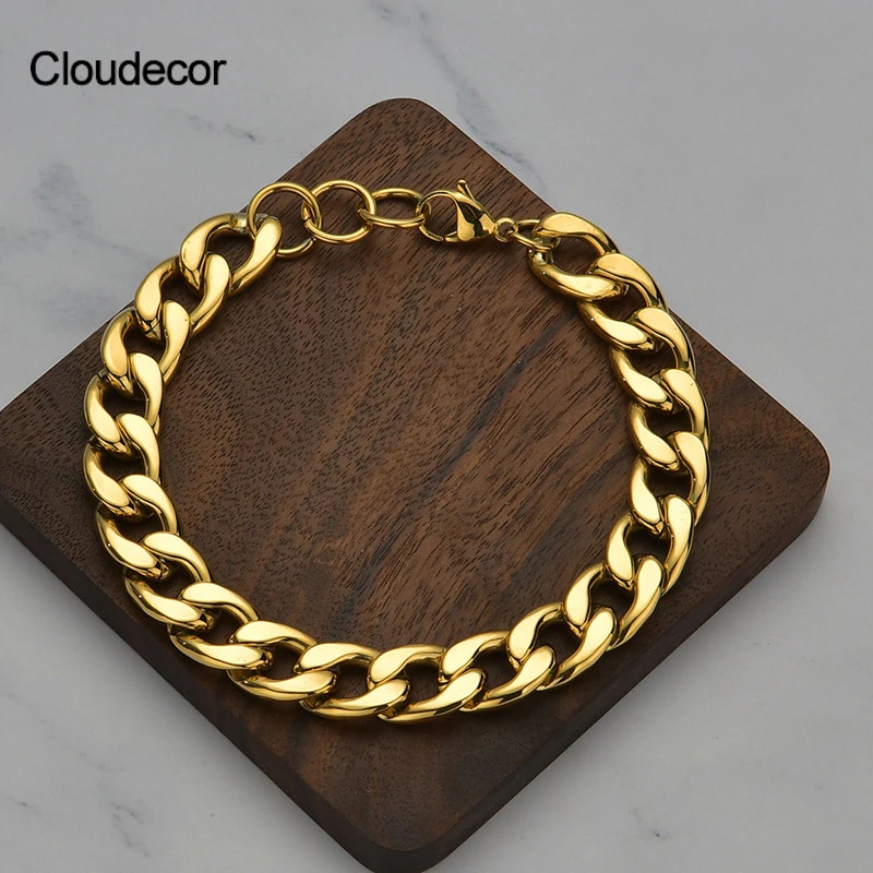 

Simple Design Gold Plated Mens Curb Chain Bracelet Titanium Steel Jewelry Stainless Steel Bracelet Chain Link Bracelet, Steel/gold/rose gold