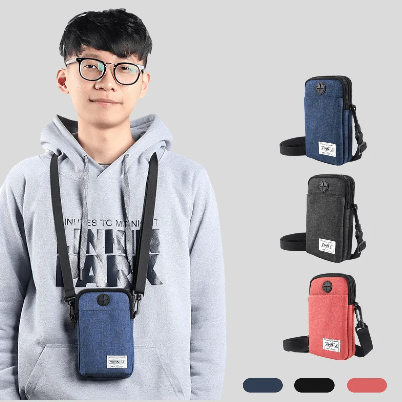 

YIPINU Mini genuine Canvas shoulder mobile phone case bag wallet phone bag, Black,blue,red