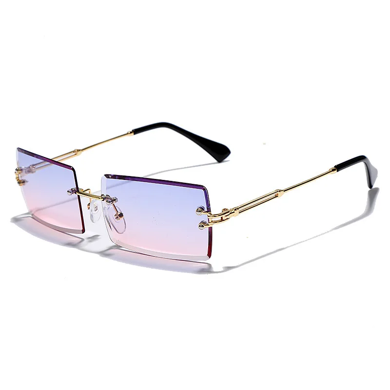 

Fashion Women Logo Customized Rectangle Rimless Sunglasses 2021