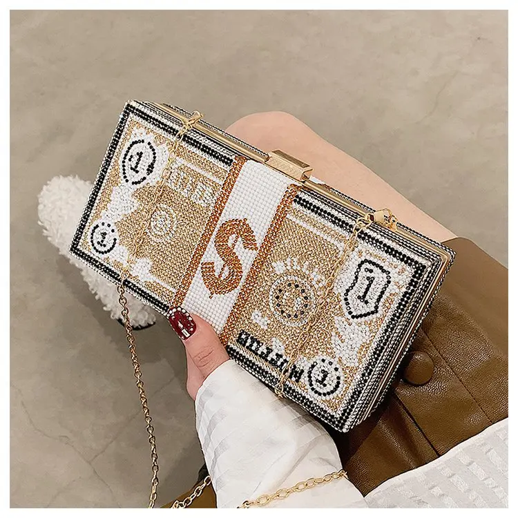 

Rhinestone Clutch Bag Dollars Cash Money Case Durable Crystal Evening Shoulder Hot Drilling Diamond Prom Party Handbag Ladies