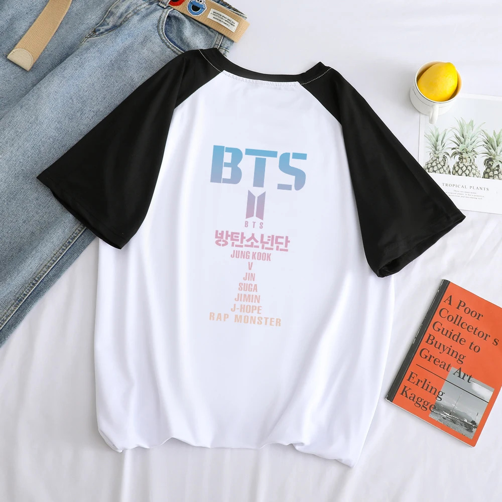 

Summer Korean Kpop BTS Bangtan Boys LOVE YOURSELF T Shirt Women Streetwear Casual Contrast Color Spliced Loose Short Sleeve Tops