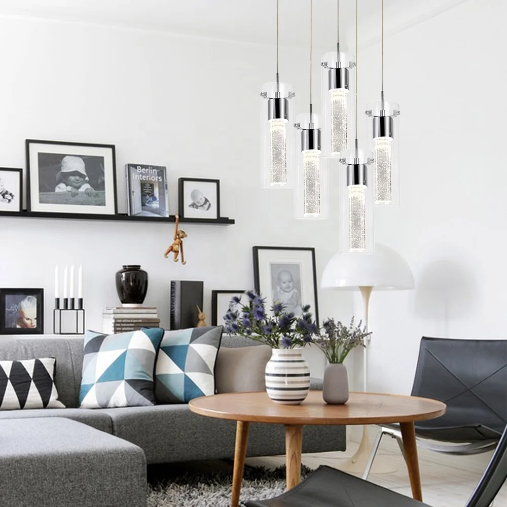 

Hot Sale Chrome Modern Crystal Creative Glass Bubble Pendant Crystal Light 5 Heads