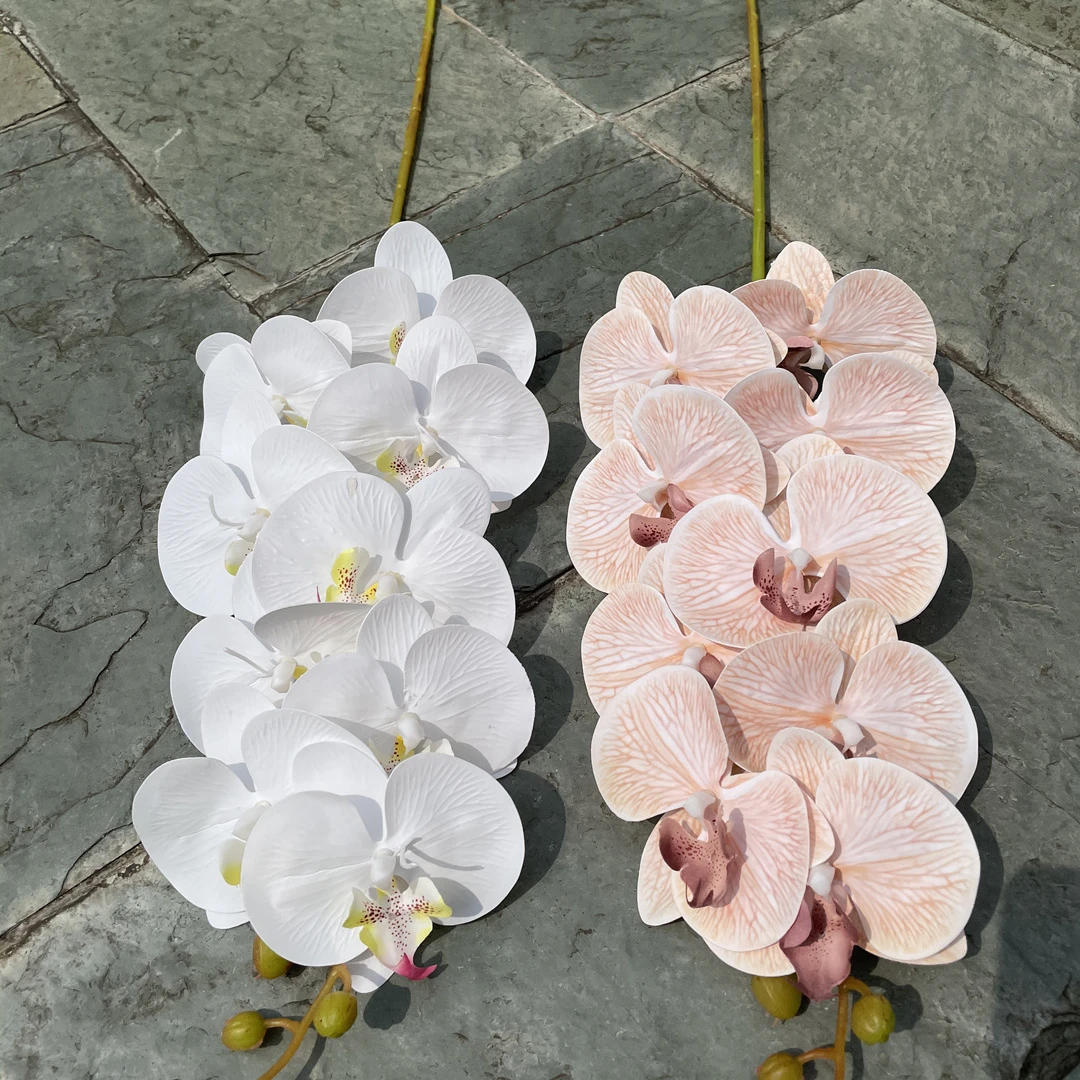 

O-X719 Wholesale 9 Heads Phalaenopsis Orchids Butterfly Flower Long Stem Real Touch Artificial Orchidic Latex for Home Wedding