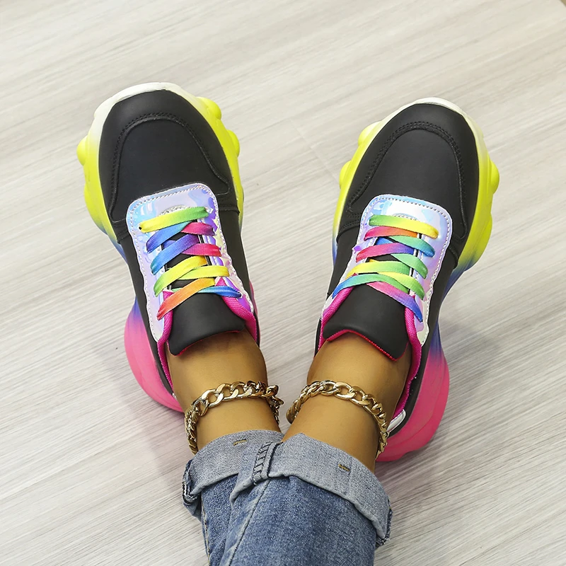 

Autumn burst thick bottom all - match women color sneakers, Black,white