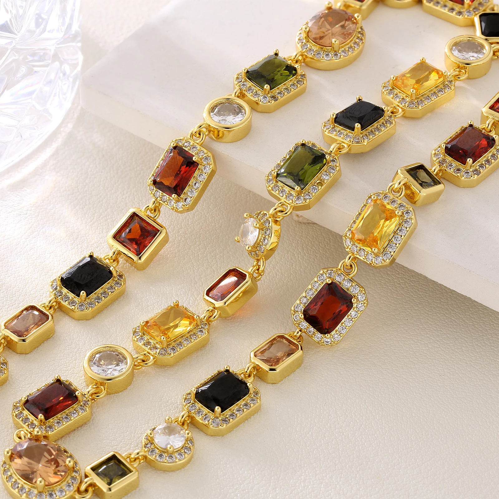 Women Girls Multi Colored Sparkly Gemstone 5A CZ Chokers Chain Party Prom Neck Jewelry 18K Gold Geometric Gem Stone Men Necklace