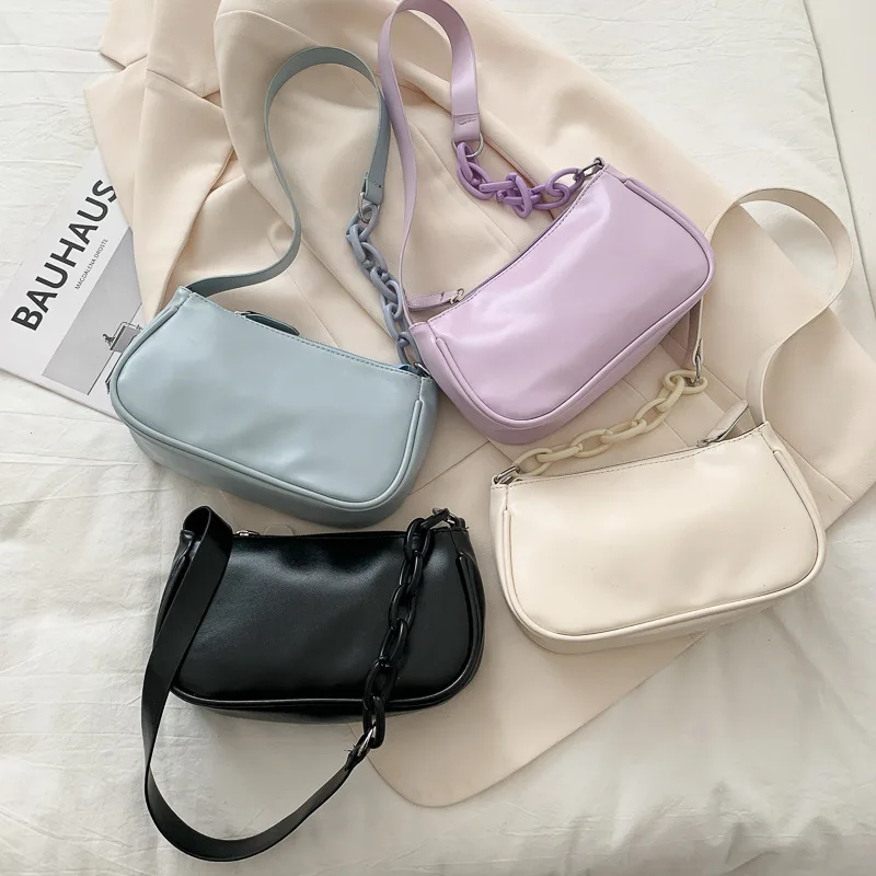 

Soft PU Leather Women Purple Underarm Bag Retro Solid Color Ladies Handbags Fashion Design Girls Small Shoulder Bags, As picture