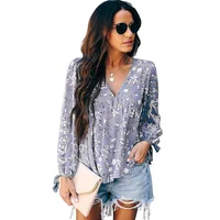 

2019 Latest Design Women Clothes Long Sleeves Sexy V Neck Tassel Tie Blouses Tops