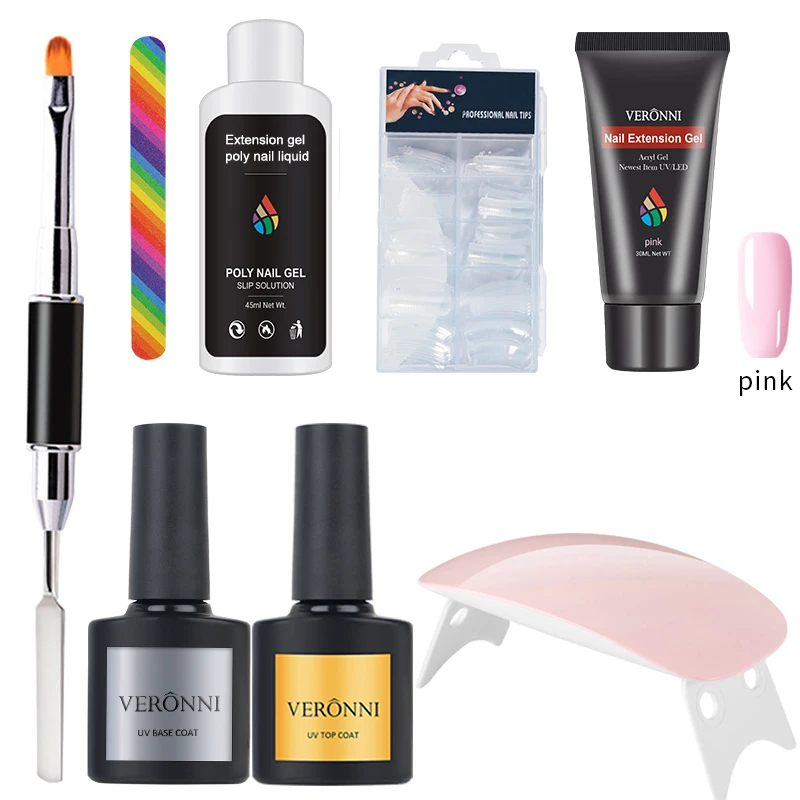 

VERONNI 30ML Gel Nail Kit With Lamp Extension UV Gel Polish Building Gel Tips Poly Extension Kits Nail 8pcs /set