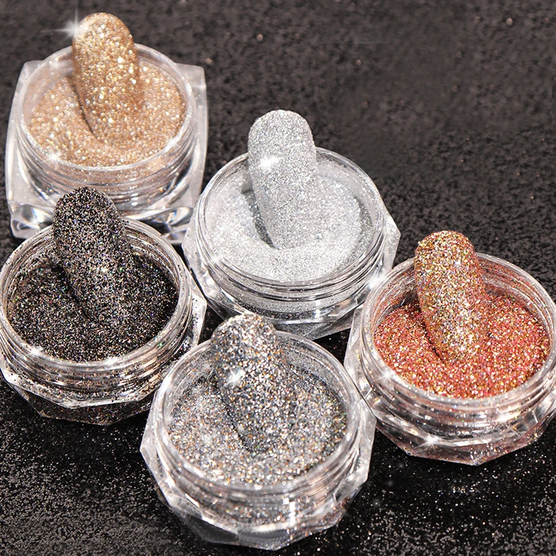 

Hot Sale Shine glass Glitter nail polish mirror powder For Nail Art Glitter Powder Nails Pigments, Coarse glitter rose gold, coarse flash black