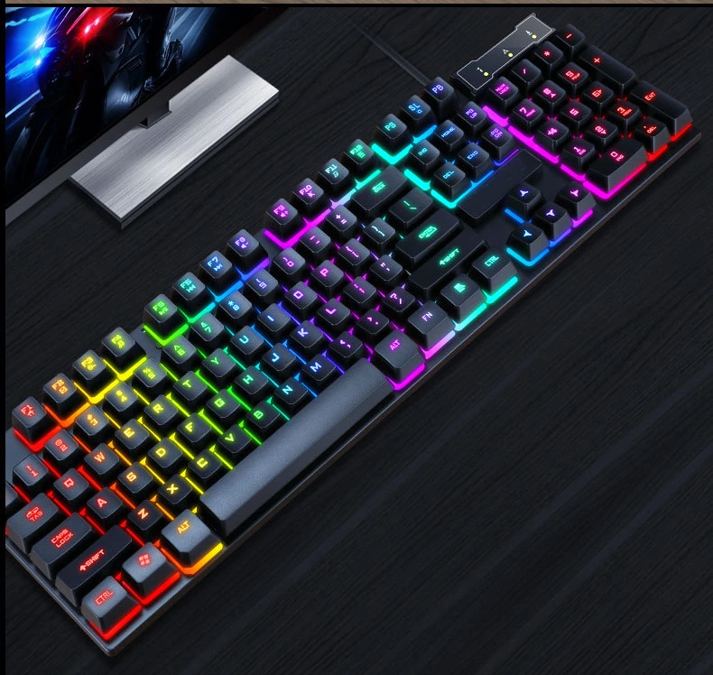 

rgb keyboard gaming computer keyboard colorful backlit office character luminous wired keyboard, Black