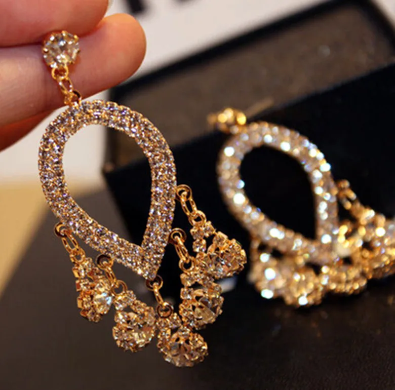 

Long zircon diamond fringed earrings, Golden sliver, black