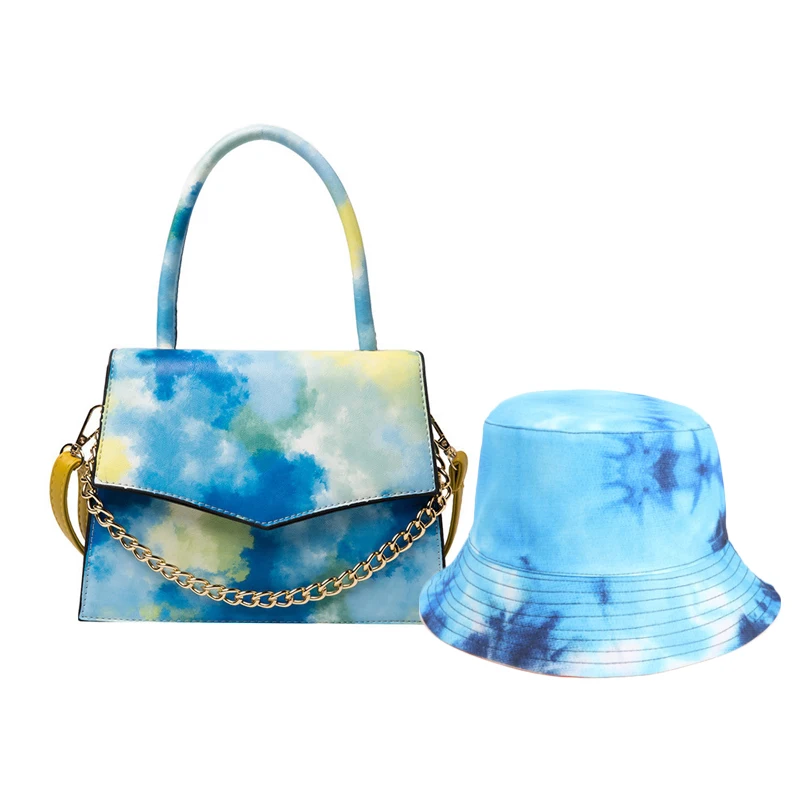 

Wholesale Dropshipping Tie-dye Handbags Sets 2021 New Messenger Bag SAC A Main Matching Bucket Hat and Purse Set Women Hand Bags