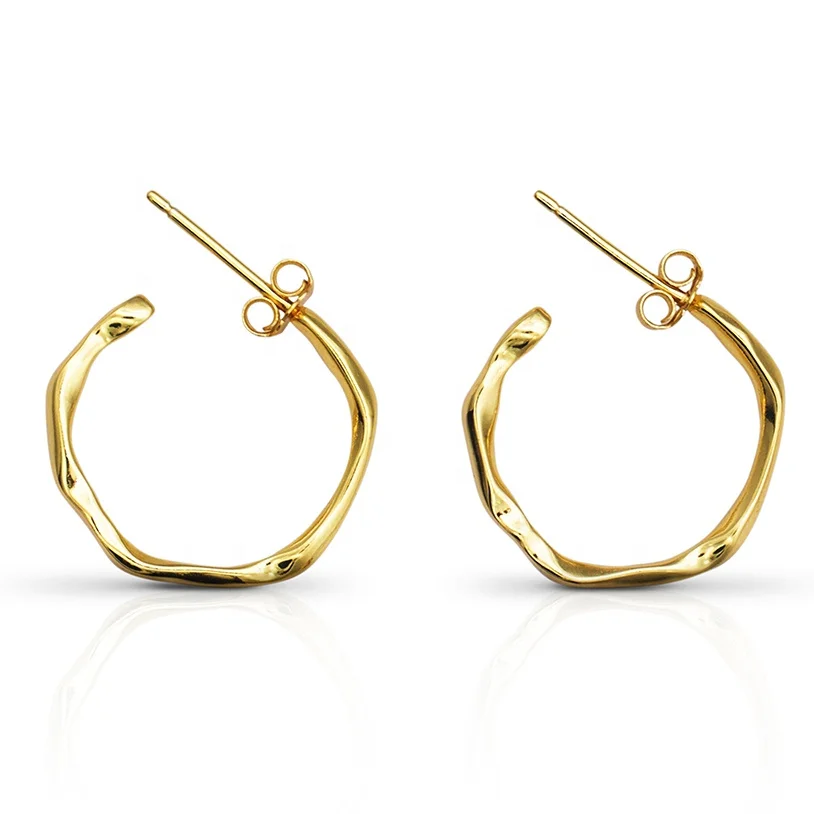 Chril April trendy 925 sterling silver 18k gold plated rock texture irregular Geometric rotation minimalist hoop earrings