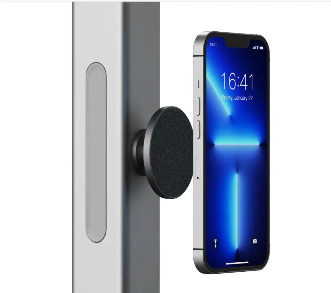 

Hot sell magnetic phone mount for gym Aluminum double side Magnets detachable Magnetic phone holder, Silver/black
