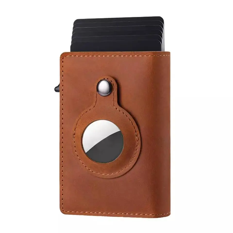 

luxury compact airtag wallet holder with rfid blocking function side push button inside money clip