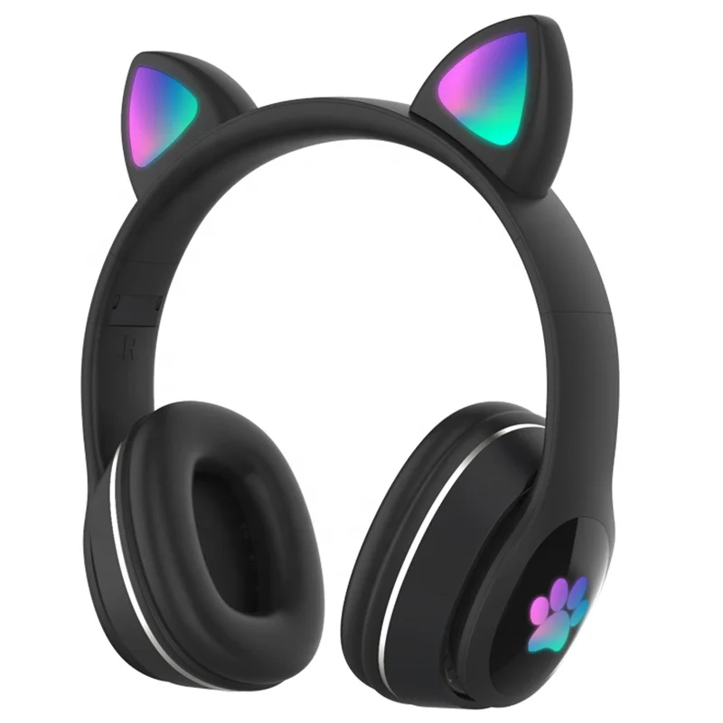 

Portable Kitty Ears Kids Headband Light Up Headset Black Cat Paw L400 Headphone