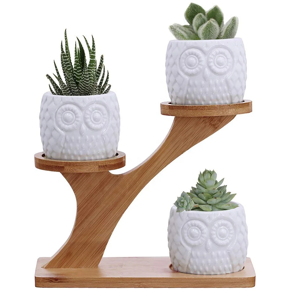 

3 Tier Tray Desk Shelf Home Decor Flower Pot Display Racks Bamboo Plant Stand