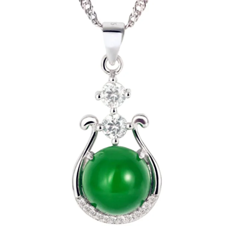 

Certified S925 Silver Inlaid Gemstone Pendant Green Chalcedony Pendant Women Fashion Clavicle Chain Silver Jewelry