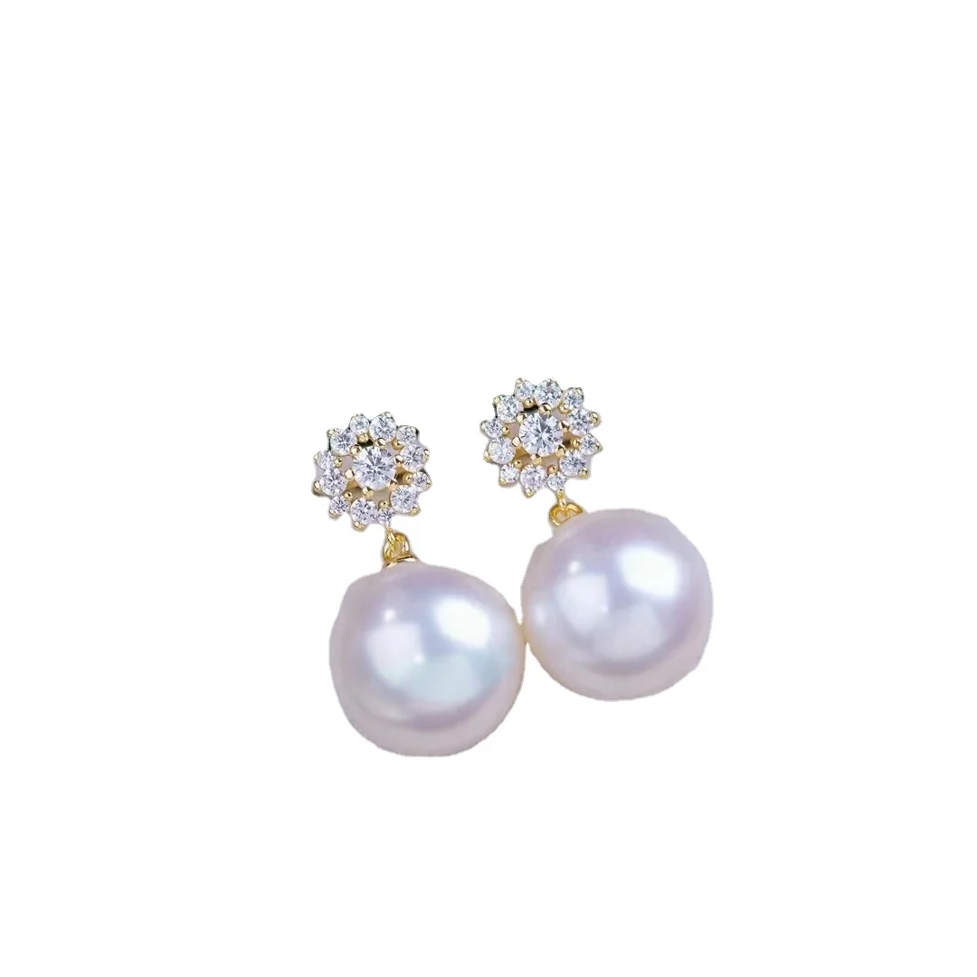 E3021 11-12mm DIY Natural Freshwater Pearl Charm Earrings Mounting Accessory 925 Sterling Silver Gold Plated  Jewelry