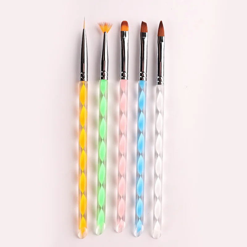 

YIWU LANSURE Nail Art Phototherapy Brush Nylon Hair Acrylic Nails Brush Tools Crystal Smudge Pen 5 Pieces set, 5 colors