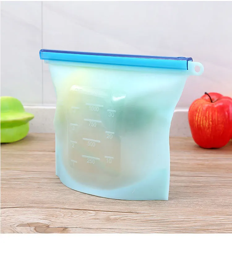 reusable silicone zipper food bag storage