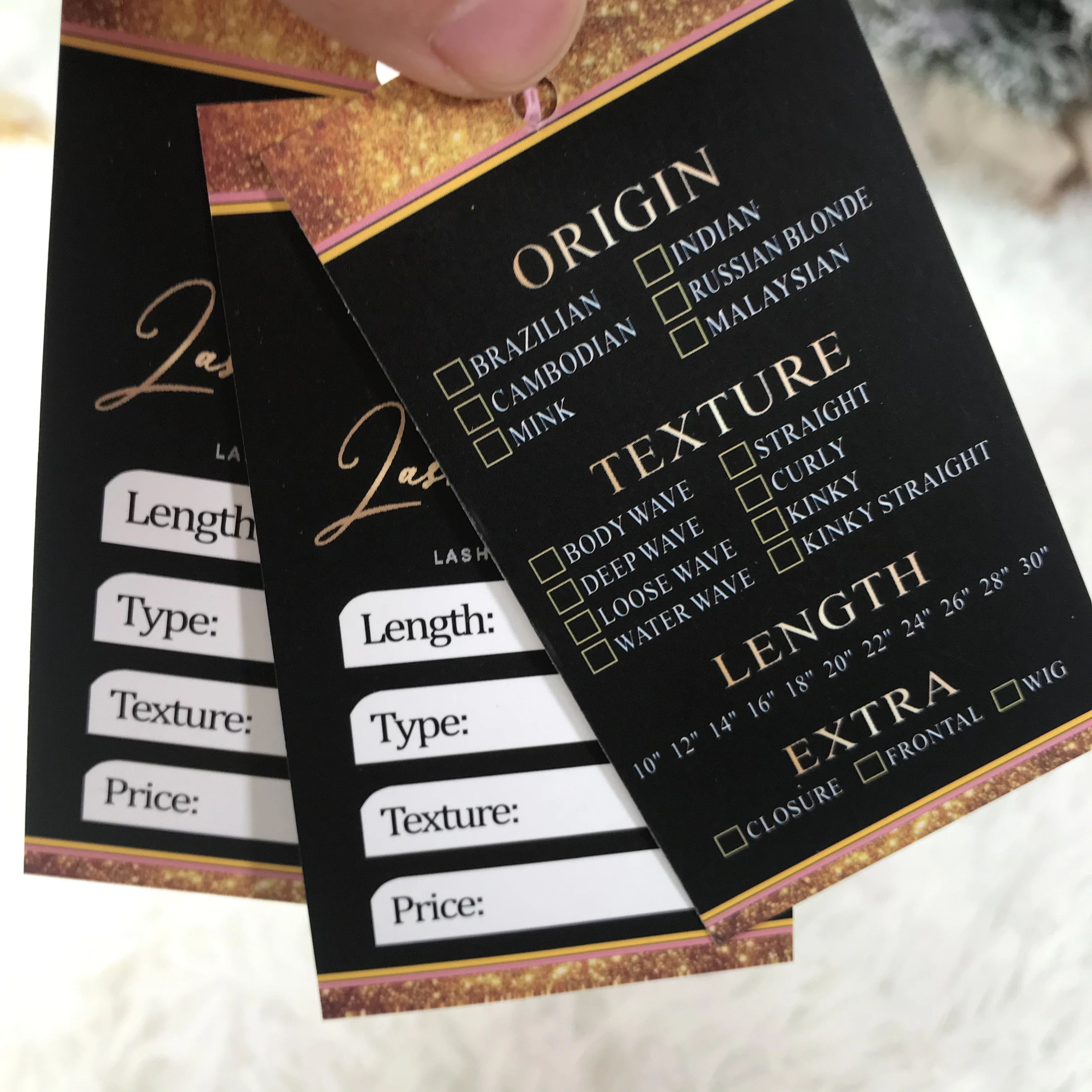 

Low price custom hair extension hang tags