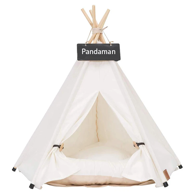 

Wholesale All White Canvas Fabric with Washable Removable Mat Indian Tent Dog Teepee, As picture