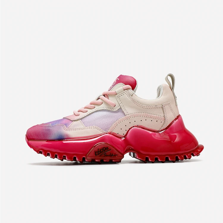 

Original factory hot sale mesh colorful drop colored rubber Italian leather sneakers for women ladies, Pink, green