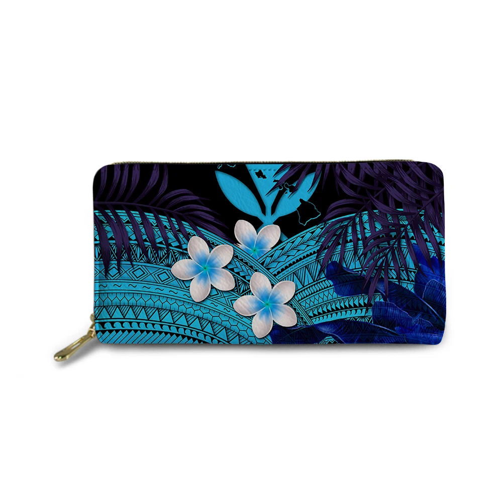 

2021 New Fashion Ladies Purse Wallet Polynesian Tribal Hibiscus Printed Clutch Wallet Customized Long PU Soft Comfortable Wallet, Customized color