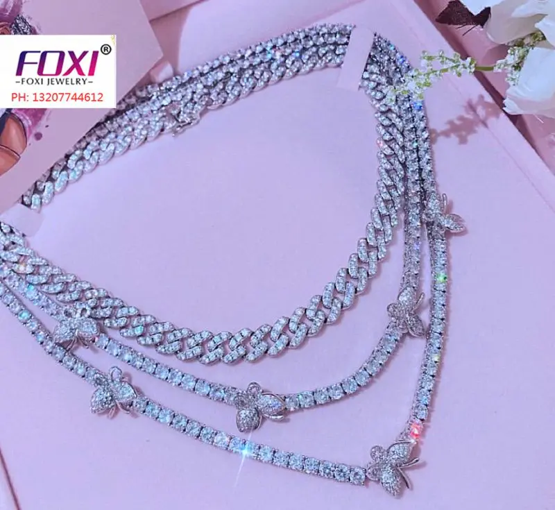 

Icy cubic zirconia diamond women jewelry 2022 iced out tennis butterfly choker necklace