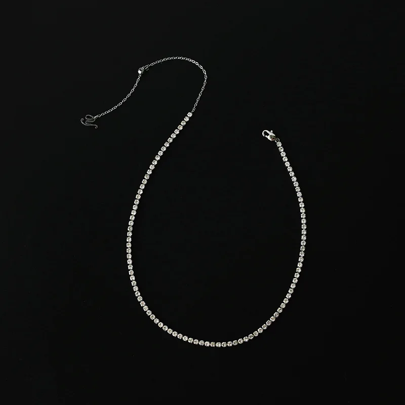 

Fashion stainless steel dainty crystal tennis choker necklace for women