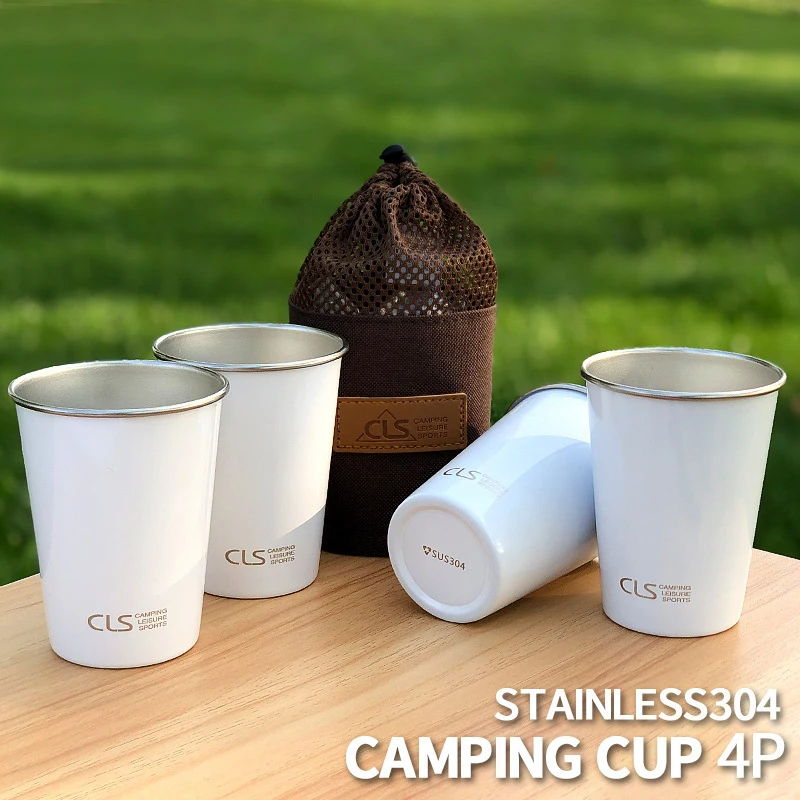 

2019 304 Stainless Steel 350ml Camping Coffee Cup 4 pcs Set with Carry Bag, Pure white/elegant black
