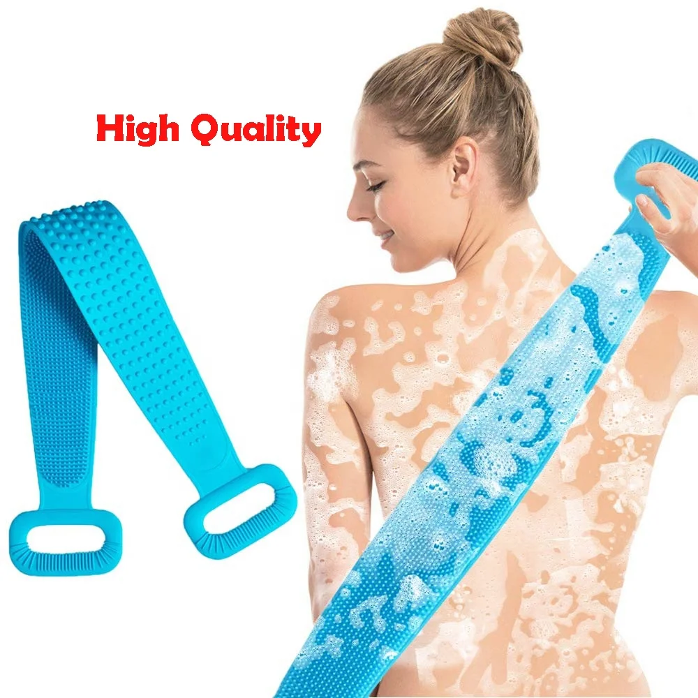 

90cm Back Scrubber for Shower Silicone Body Brush 30 inches/76 cm Extra Long Exfoliating Body Scrubber With Handle Long Lasting, Pink, blue, purple, grey