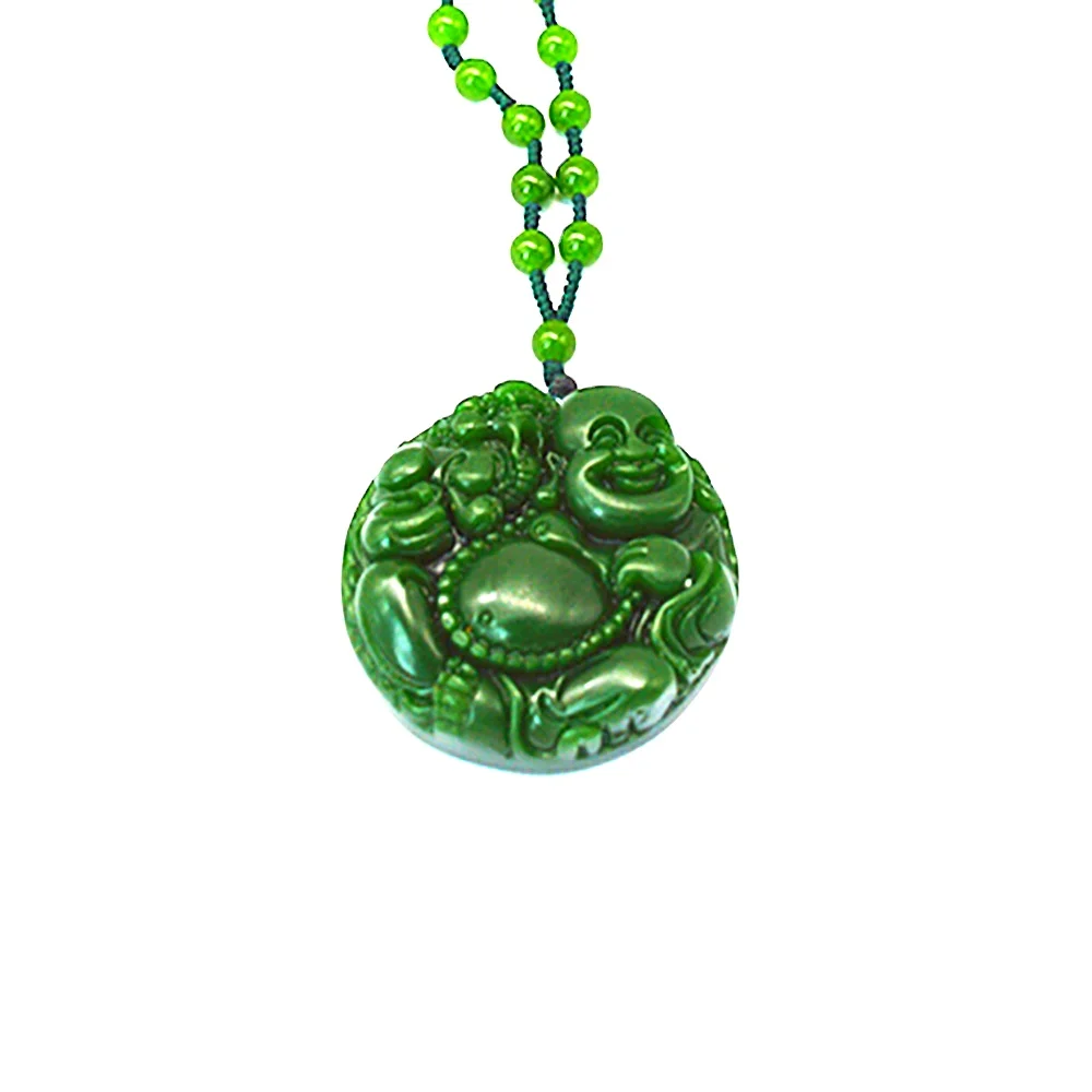 

Natural Green Large Jade Happy Buddha Pendant Jewelry Pendant Necklace Include The Chains